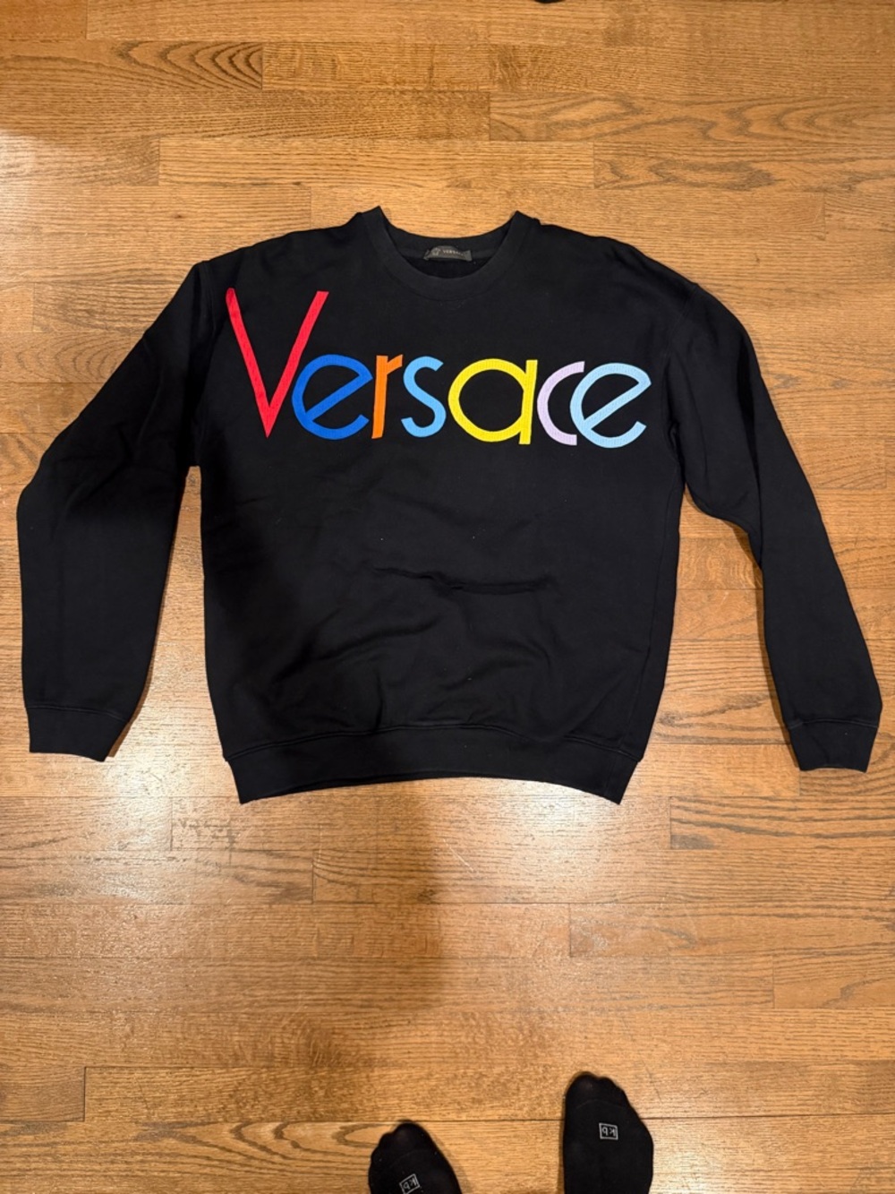 Versace Black Crewneck Sweatshirt with Multicolor Logo